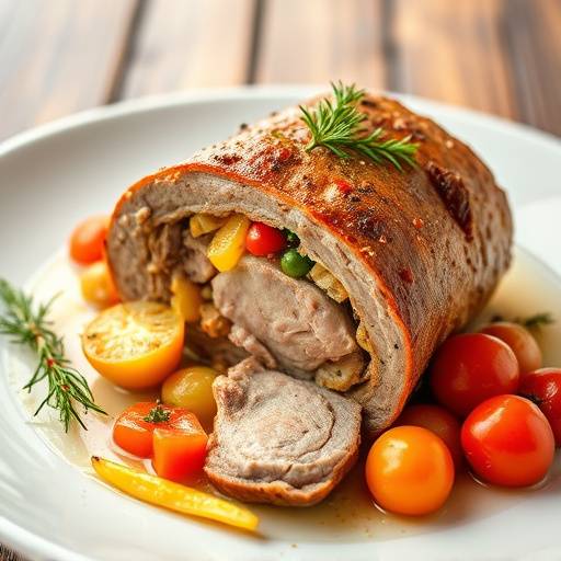 Arrosto di vitello ripieno con verdure colorate