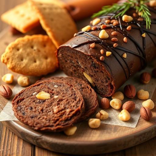 Un invitante salame di cioccolato con biscotti e frutta secca